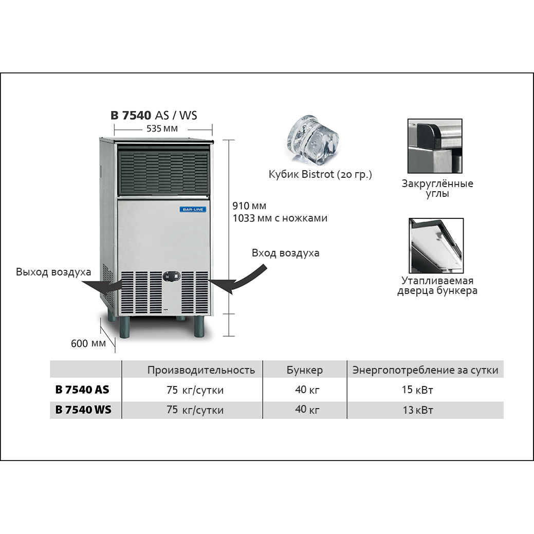 Льдогенератор BAR LINE (FRIMONT) B 7540 WS